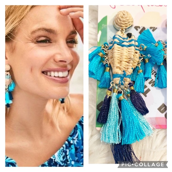 Lilly Pulitzer GWP Fishy Kiss Raffia Silk Tassel Earrings- NWT - Picture 3 of 16